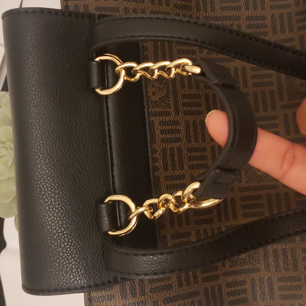 Anne Klein Elegant Black and Brown Mini Backpack Gold Drawstring Snap Closure - Picture 14 of 17